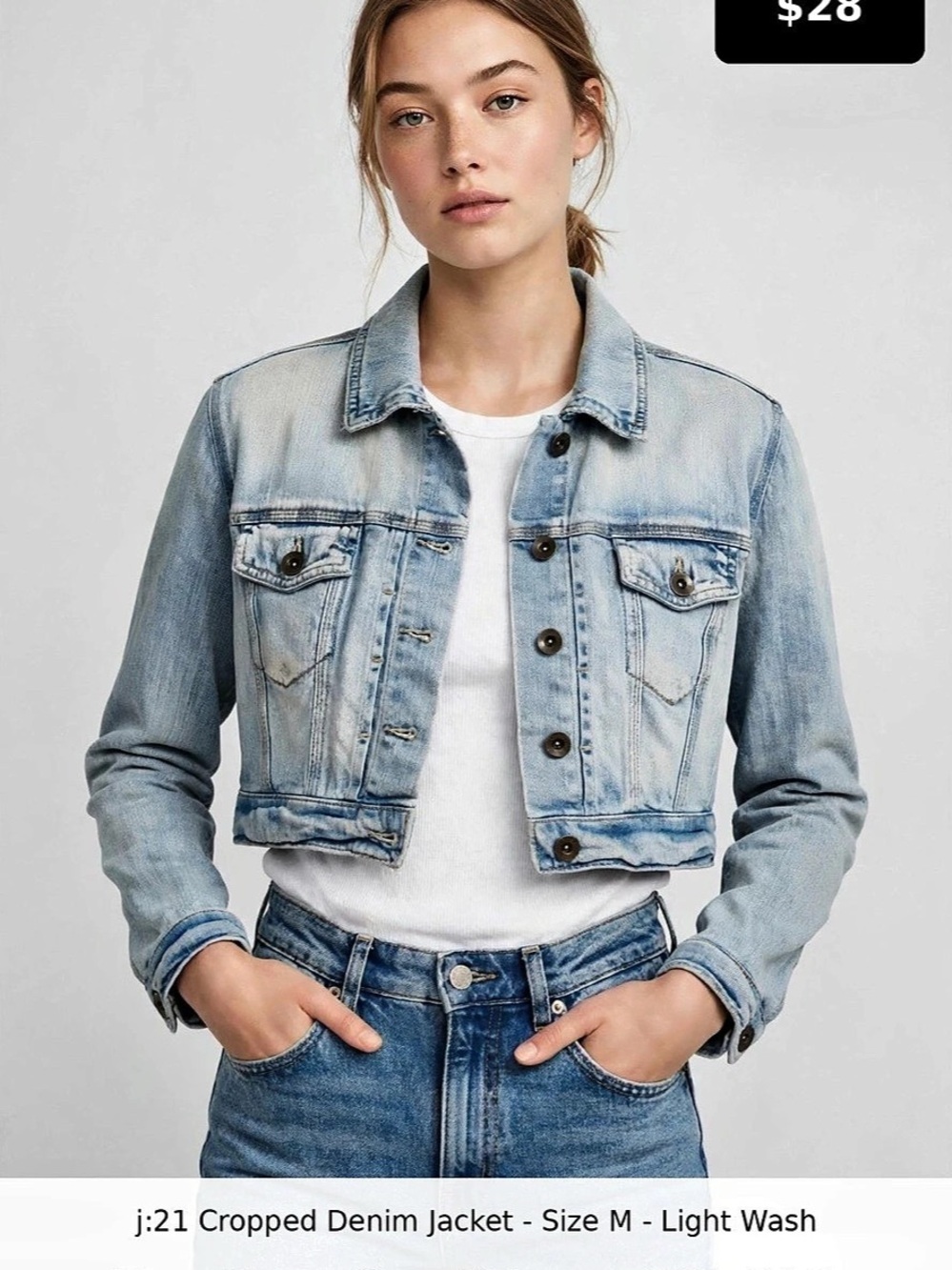Cropped Denim Jacket in Blue Size Medium